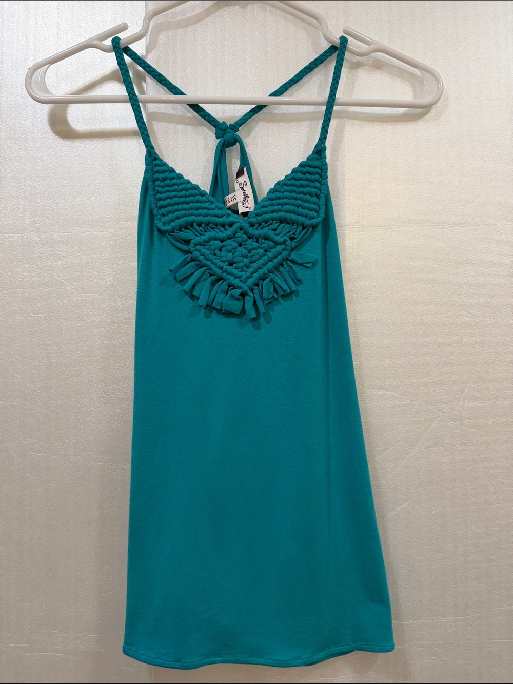 Sweetees Teal Macrame-Front Tank Top